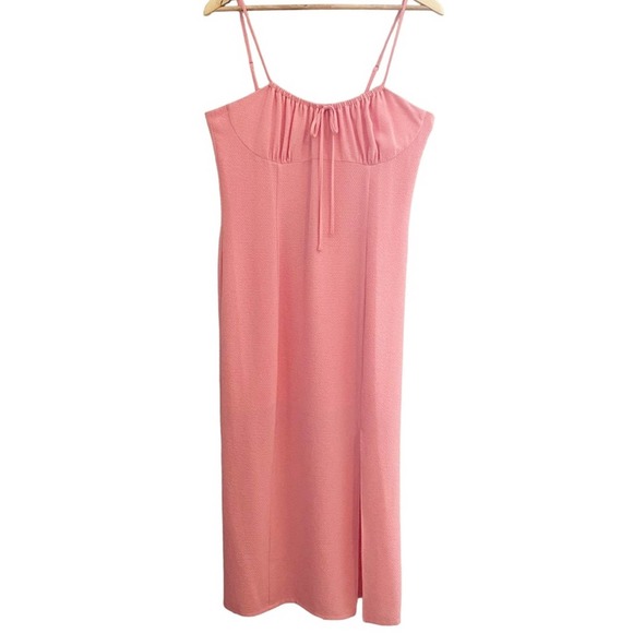 Gianni Bini Maya Pink Ruched Tie Neck Sleeveless Sheath Slit Midi Dress … - Picture 2 of 11